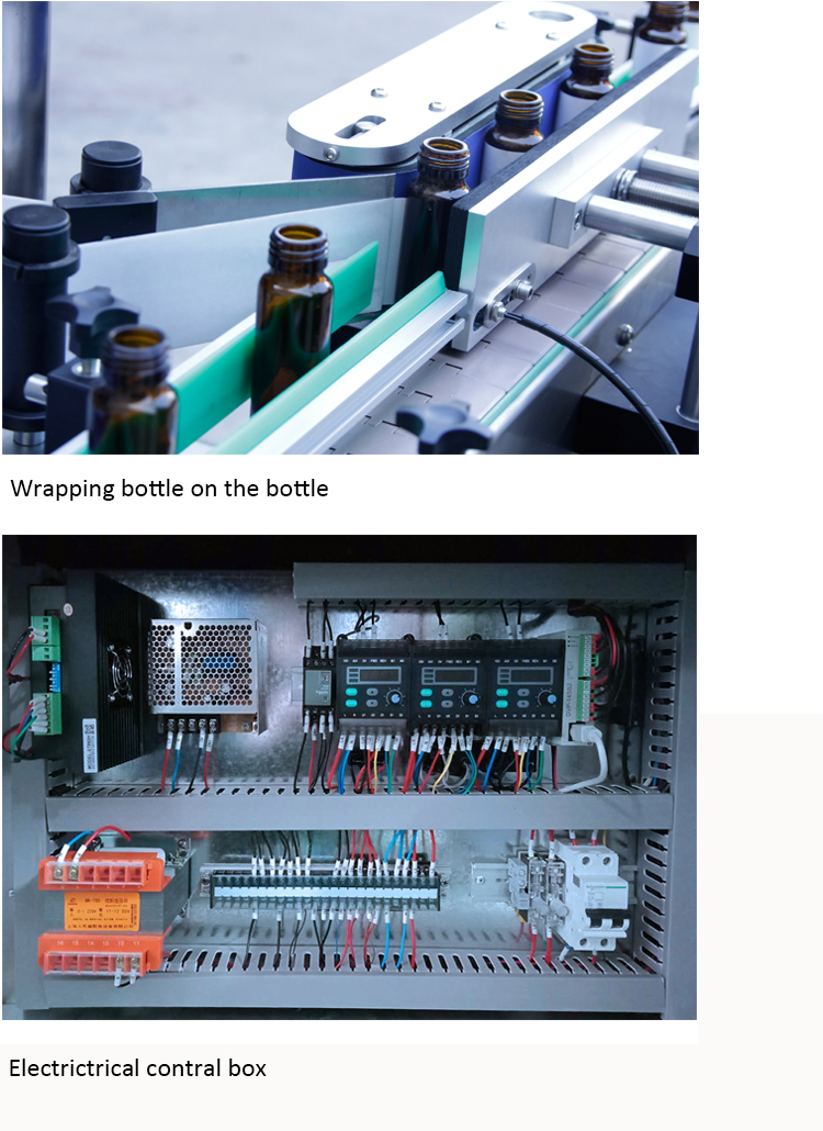 Automatisk etikett med rund flaskeinnpakning